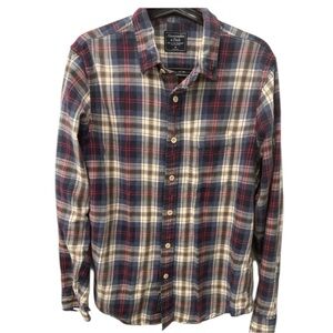 Abercrombie & Fitch Navy Red Flannel Plaid Shirt M Slim